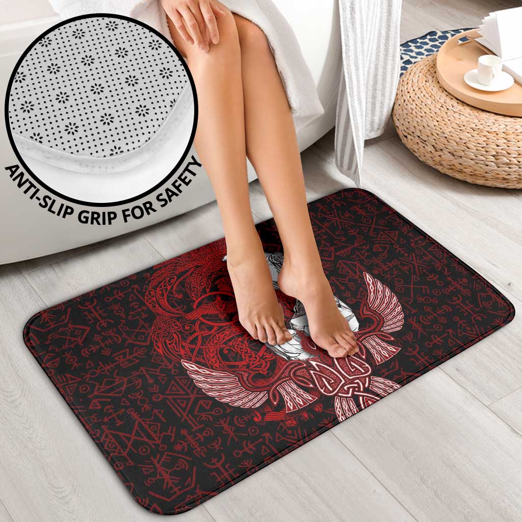 Raven and Serpent Norse Mythology Bathroom Set Red and White Viking Line Art