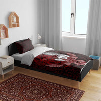 Raven and Serpent Norse Mythology Bedding Set Red and White Viking Line Art