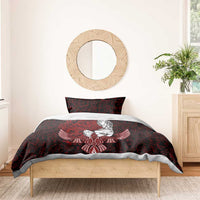 Raven and Serpent Norse Mythology Bedding Set Red and White Viking Line Art