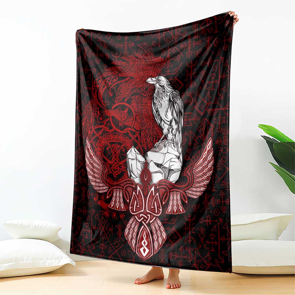 Raven and Serpent Norse Mythology Blanket Red and White Viking Line Art