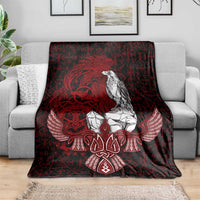 Raven and Serpent Norse Mythology Blanket Red and White Viking Line Art