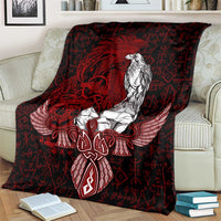Raven and Serpent Norse Mythology Blanket Red and White Viking Line Art