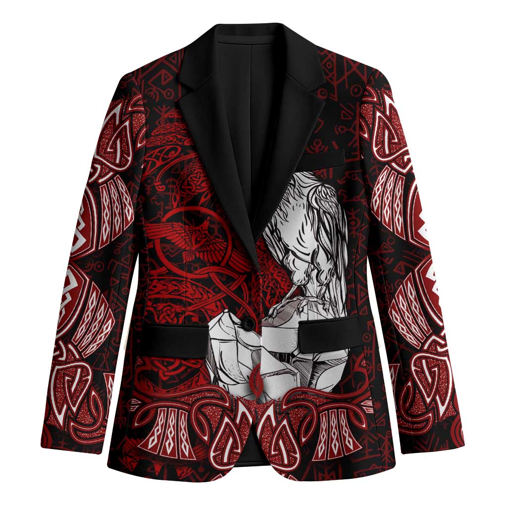 Raven and Serpent Norse Mythology Blazer Red and White Viking Line Art