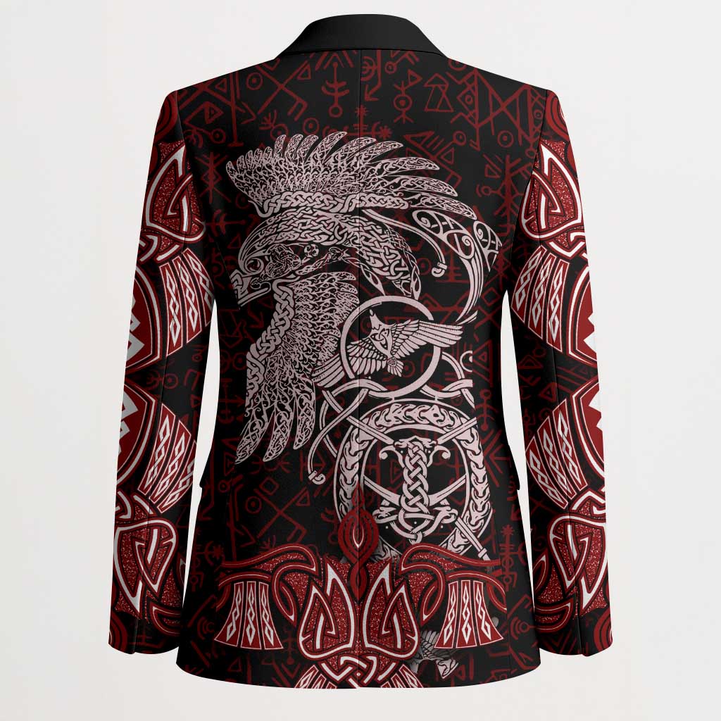 Raven and Serpent Norse Mythology Blazer Red and White Viking Line Art