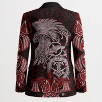 Raven and Serpent Norse Mythology Blazer Red and White Viking Line Art