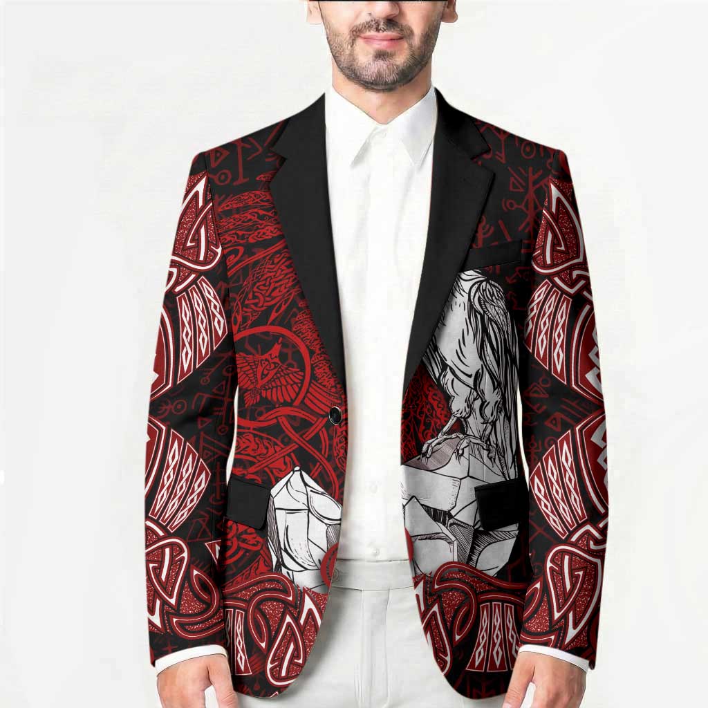 Raven and Serpent Norse Mythology Blazer Red and White Viking Line Art