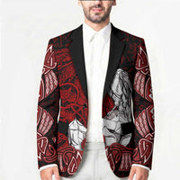Raven and Serpent Norse Mythology Blazer Red and White Viking Line Art