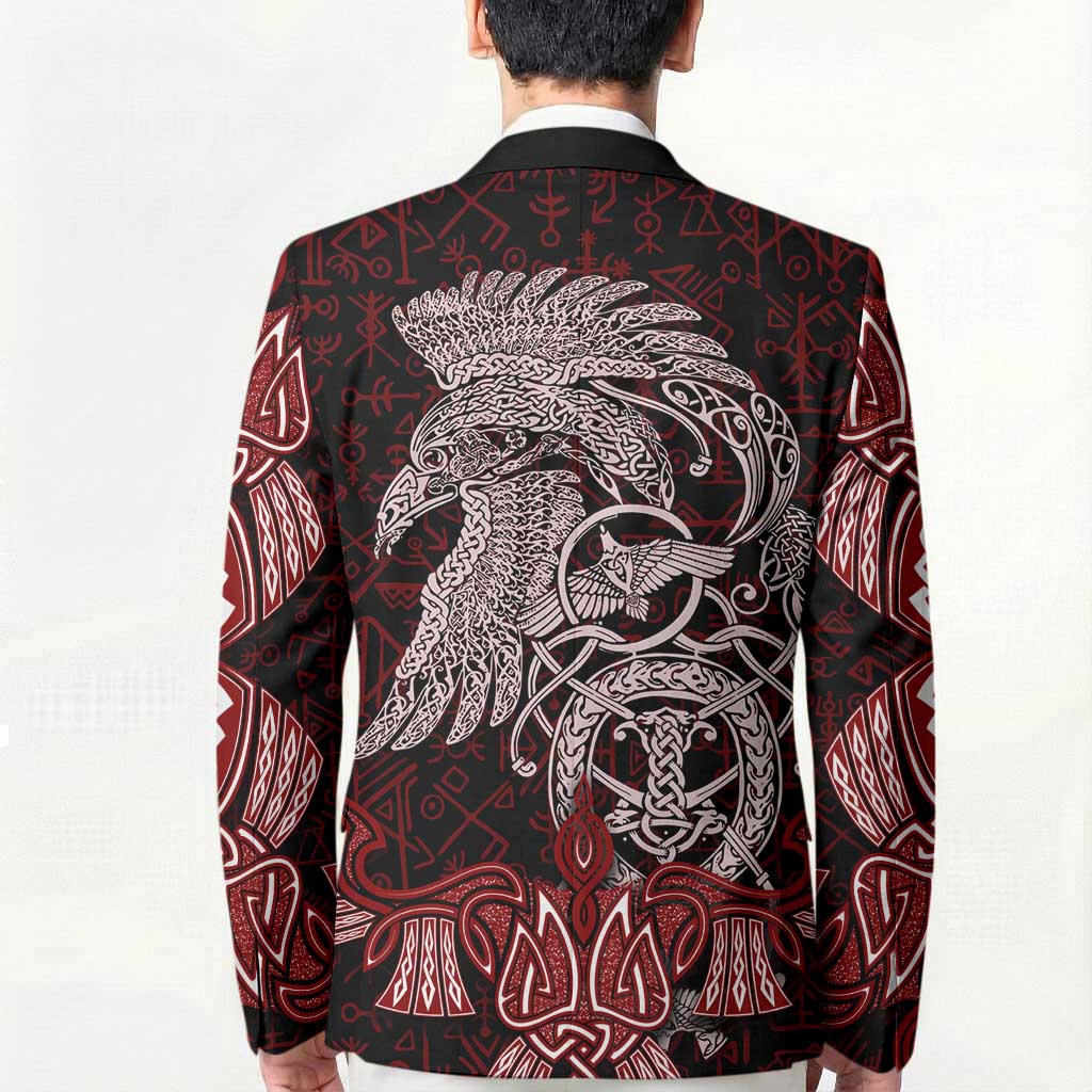 Raven and Serpent Norse Mythology Blazer Red and White Viking Line Art