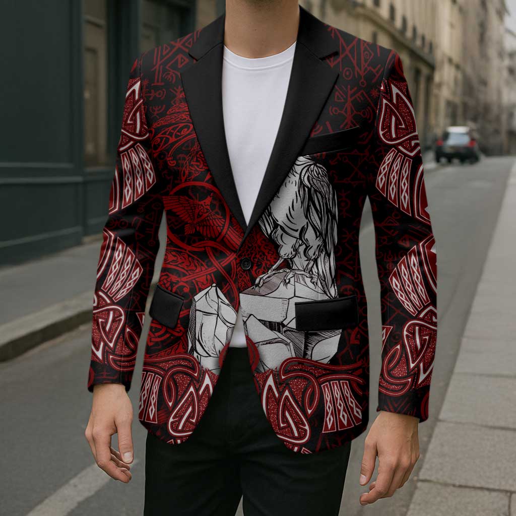 Raven and Serpent Norse Mythology Blazer Red and White Viking Line Art