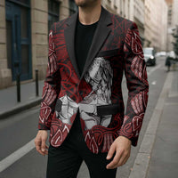 Raven and Serpent Norse Mythology Blazer Red and White Viking Line Art