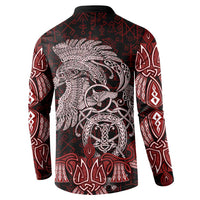 Raven and Serpent Norse Mythology Button Sweatshirt Red and White Viking Line Art