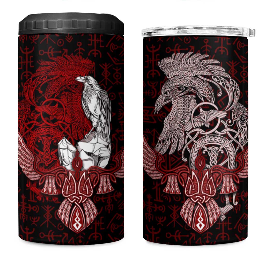 Raven and Serpent Norse Mythology 4 in 1 Can Cooler Tumbler Red and White Viking Line Art