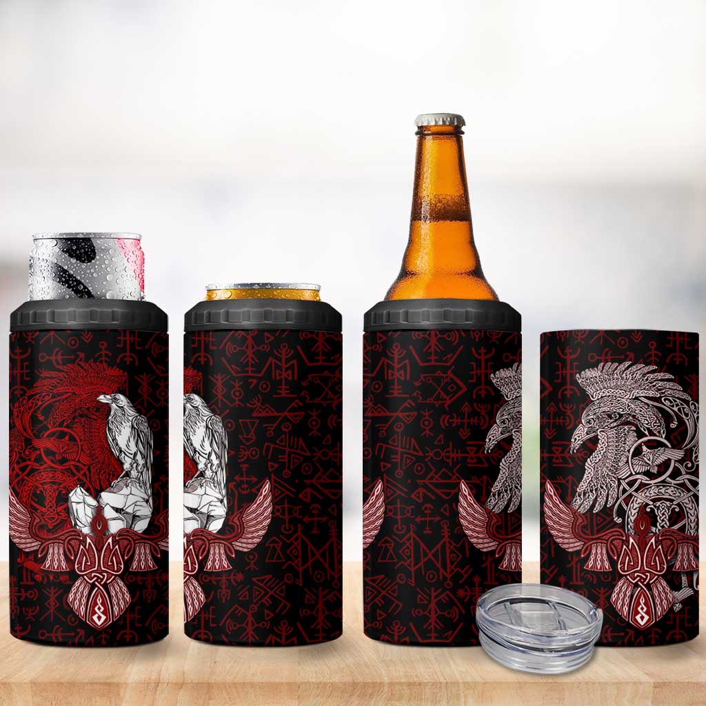 Raven and Serpent Norse Mythology 4 in 1 Can Cooler Tumbler Red and White Viking Line Art