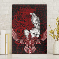 Raven and Serpent Norse Mythology Canvas Wall Art Red and White Viking Line Art