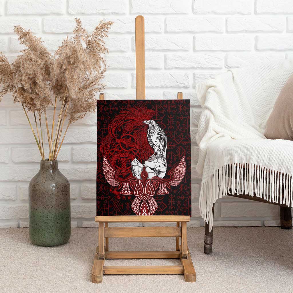 Raven and Serpent Norse Mythology Canvas Wall Art Red and White Viking Line Art