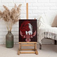 Raven and Serpent Norse Mythology Canvas Wall Art Red and White Viking Line Art