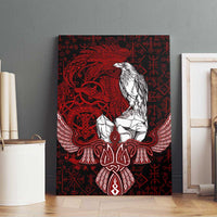Raven and Serpent Norse Mythology Canvas Wall Art Red and White Viking Line Art