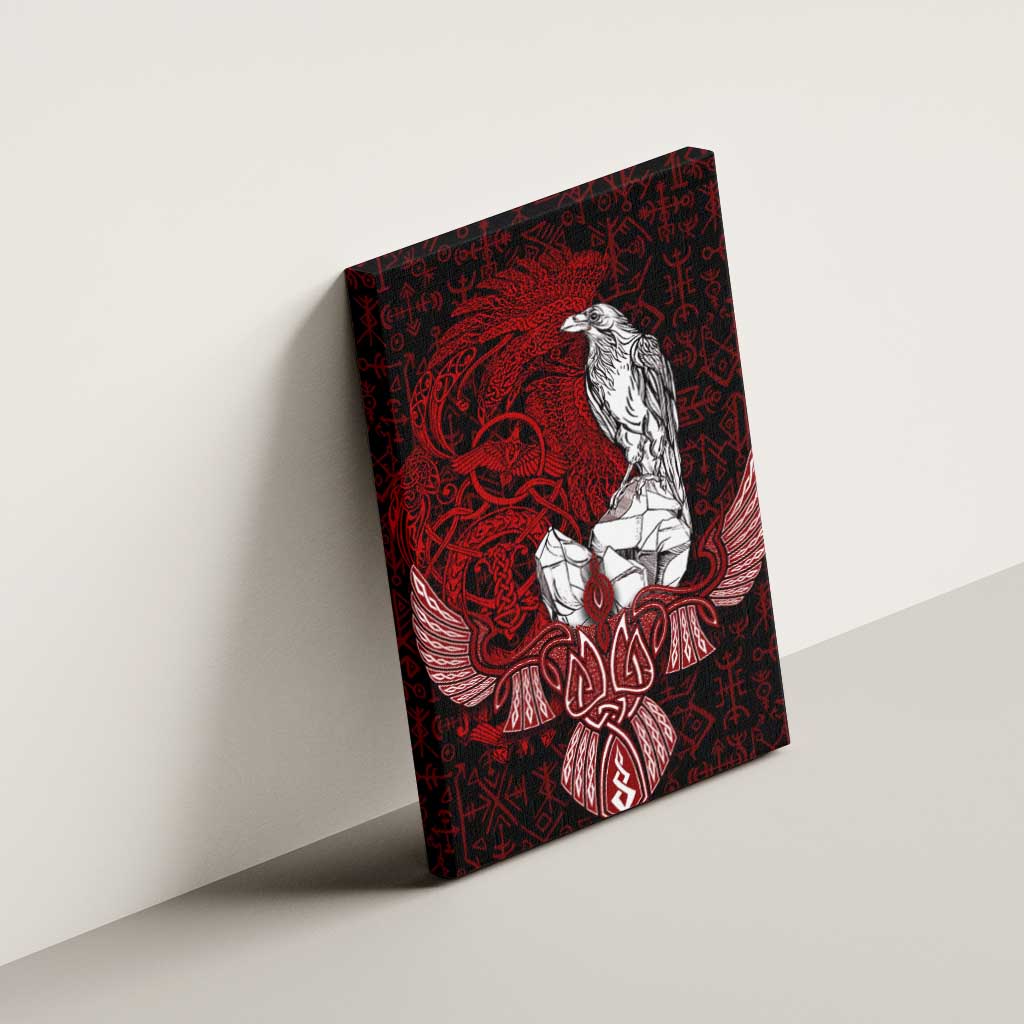 Raven and Serpent Norse Mythology Canvas Wall Art Red and White Viking Line Art