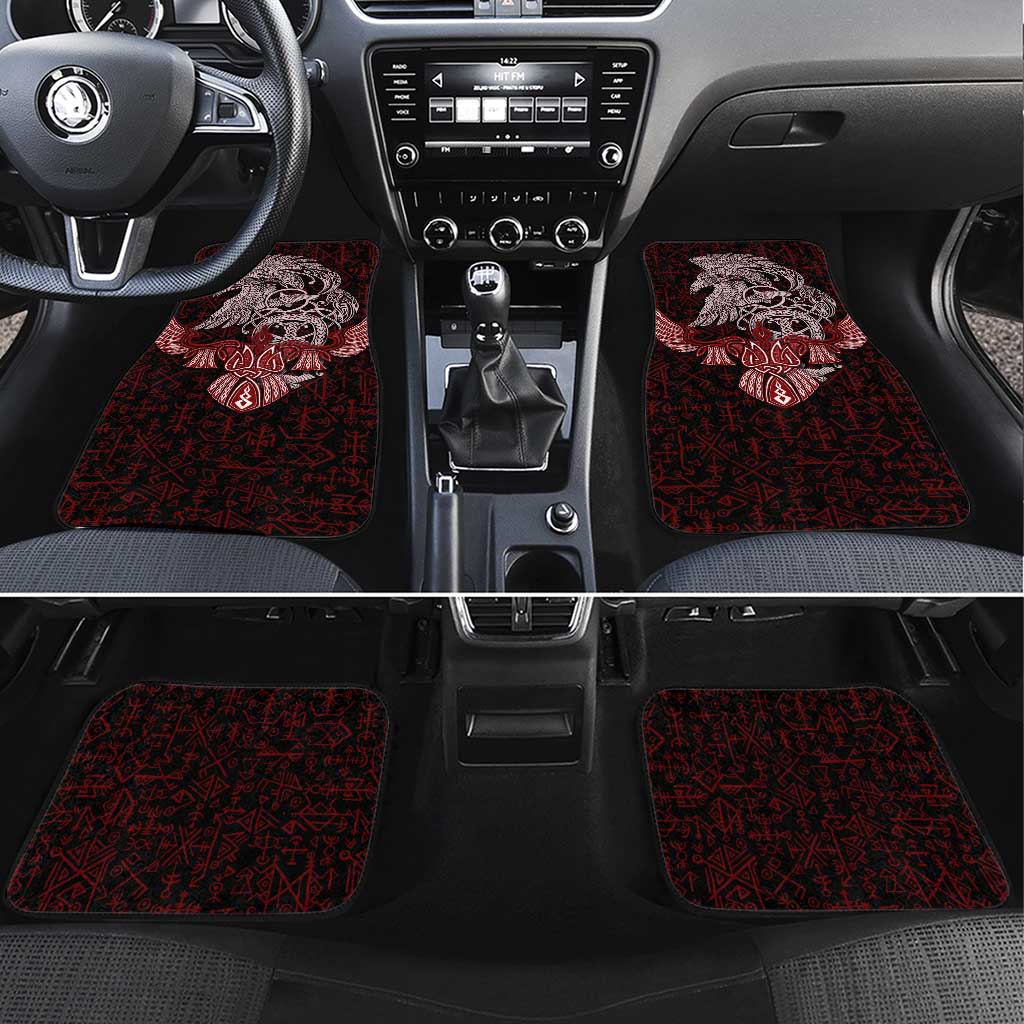 Raven and Serpent Norse Mythology Car Mats Red and White Viking Line Art