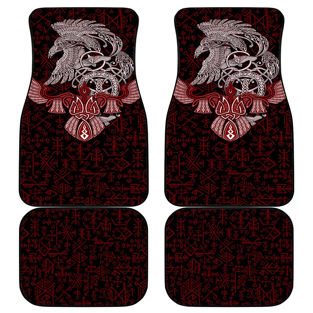 Raven and Serpent Norse Mythology Car Mats Red and White Viking Line Art