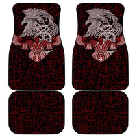 Raven and Serpent Norse Mythology Car Mats Red and White Viking Line Art