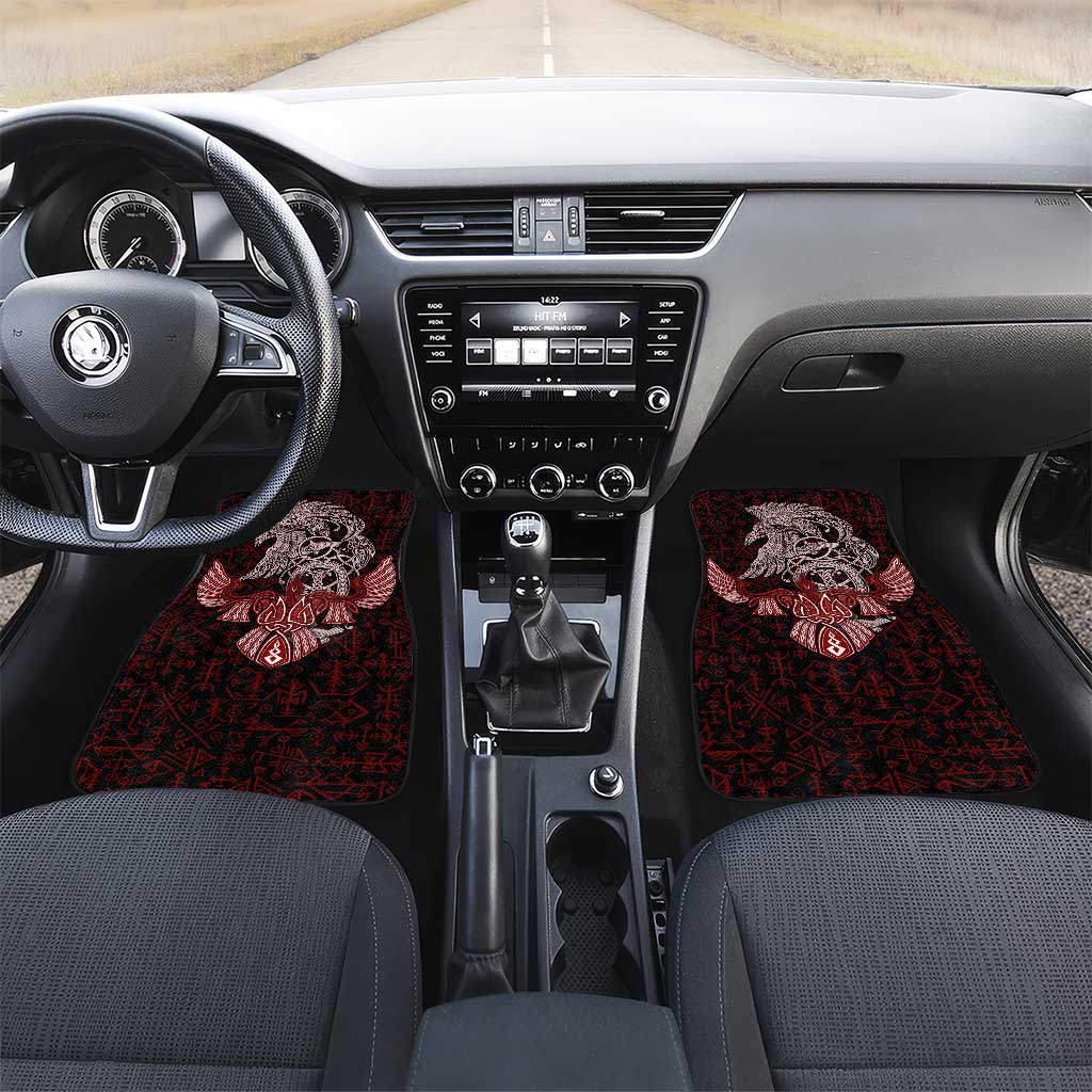 Raven and Serpent Norse Mythology Car Mats Red and White Viking Line Art