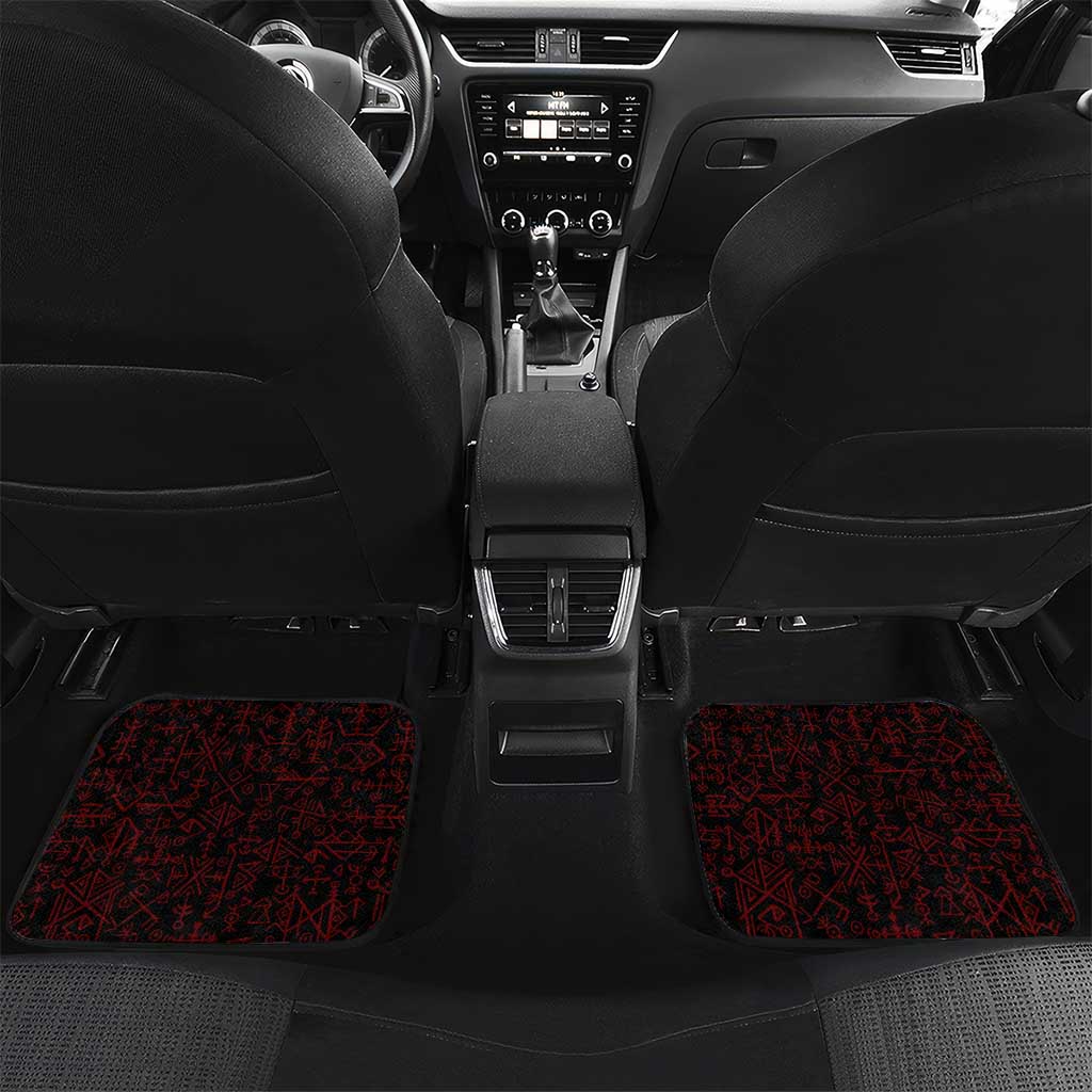 Raven and Serpent Norse Mythology Car Mats Red and White Viking Line Art