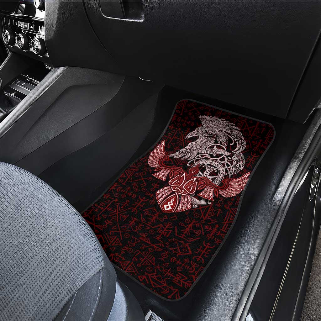 Raven and Serpent Norse Mythology Car Mats Red and White Viking Line Art