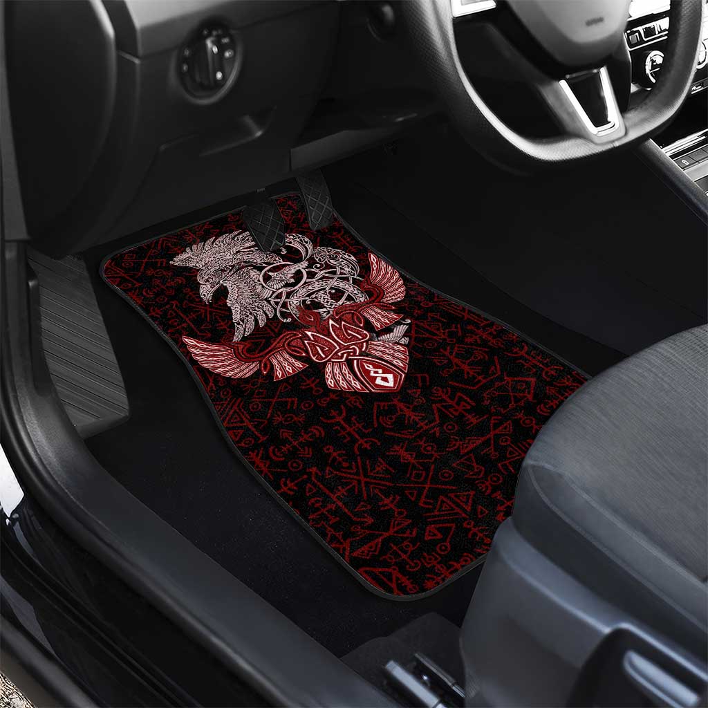 Raven and Serpent Norse Mythology Car Mats Red and White Viking Line Art