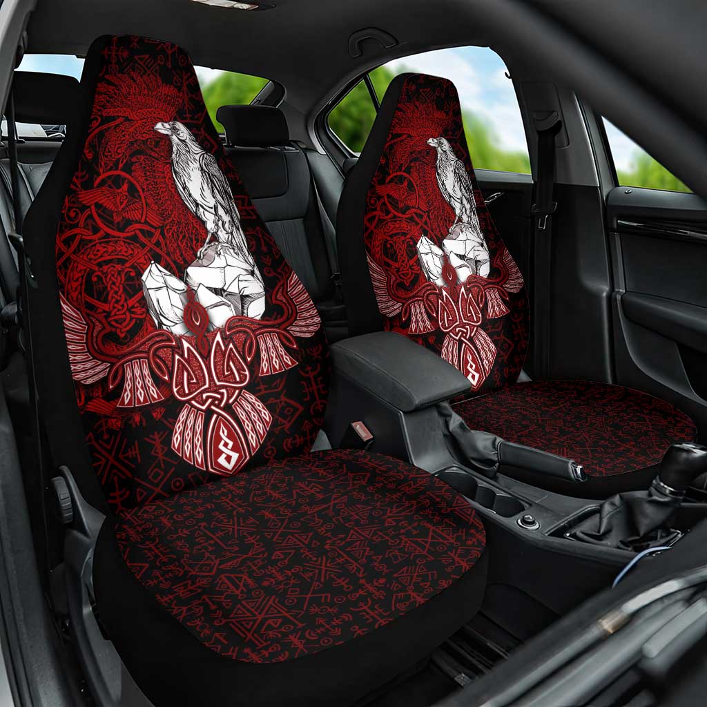 Raven and Serpent Norse Mythology Car Seat Cover Red and White Viking Line Art