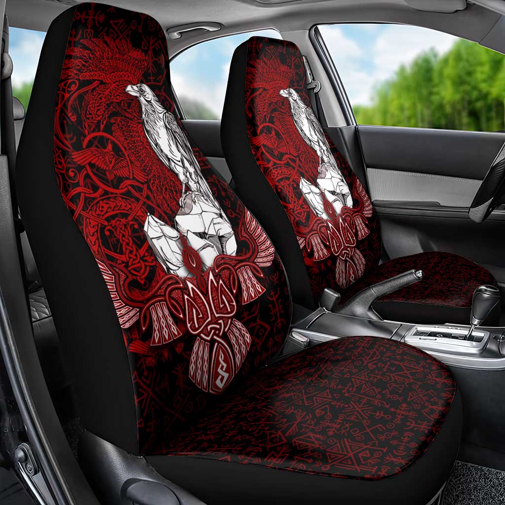 Raven and Serpent Norse Mythology Car Seat Cover Red and White Viking Line Art