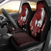 Raven and Serpent Norse Mythology Car Seat Cover Red and White Viking Line Art