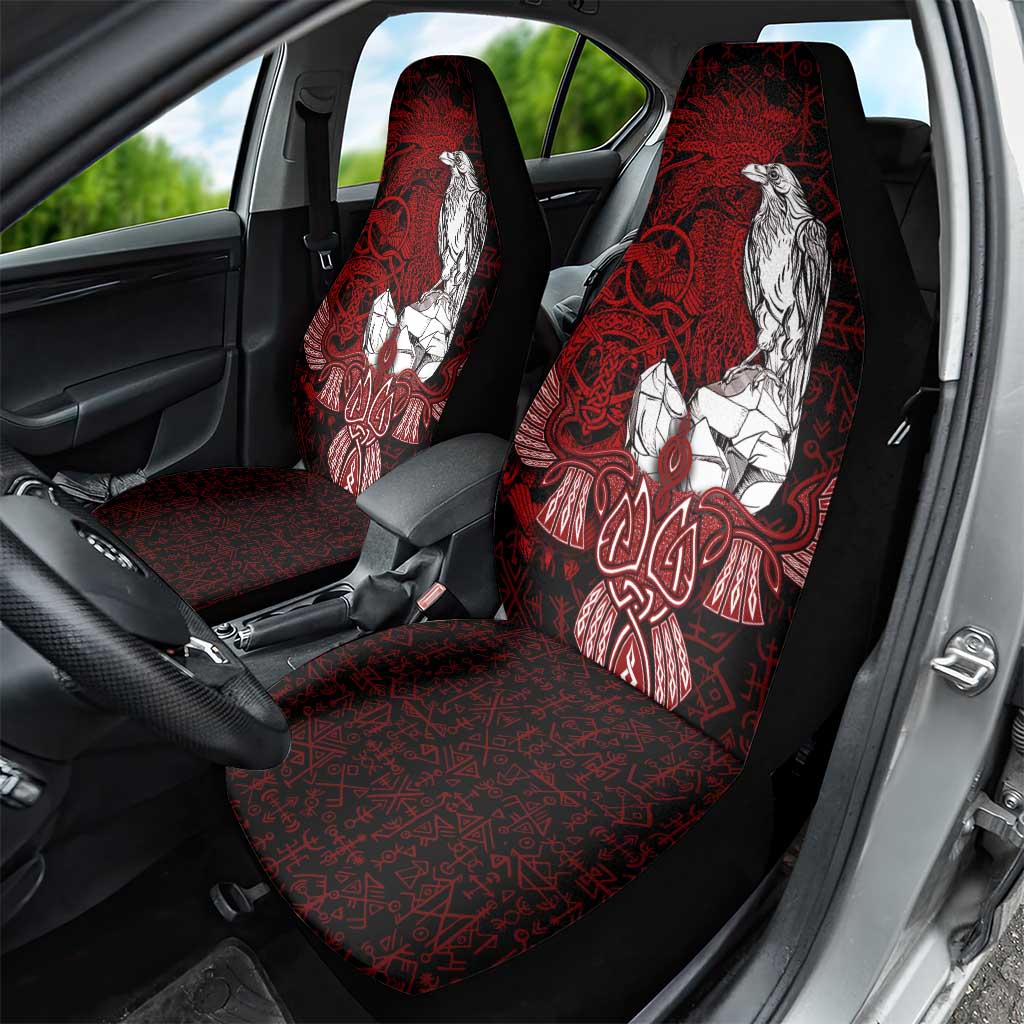Raven and Serpent Norse Mythology Car Seat Cover Red and White Viking Line Art