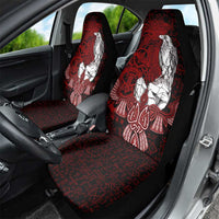 Raven and Serpent Norse Mythology Car Seat Cover Red and White Viking Line Art