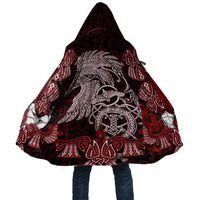 Raven and Serpent Norse Mythology Cloak Red and White Viking Line Art