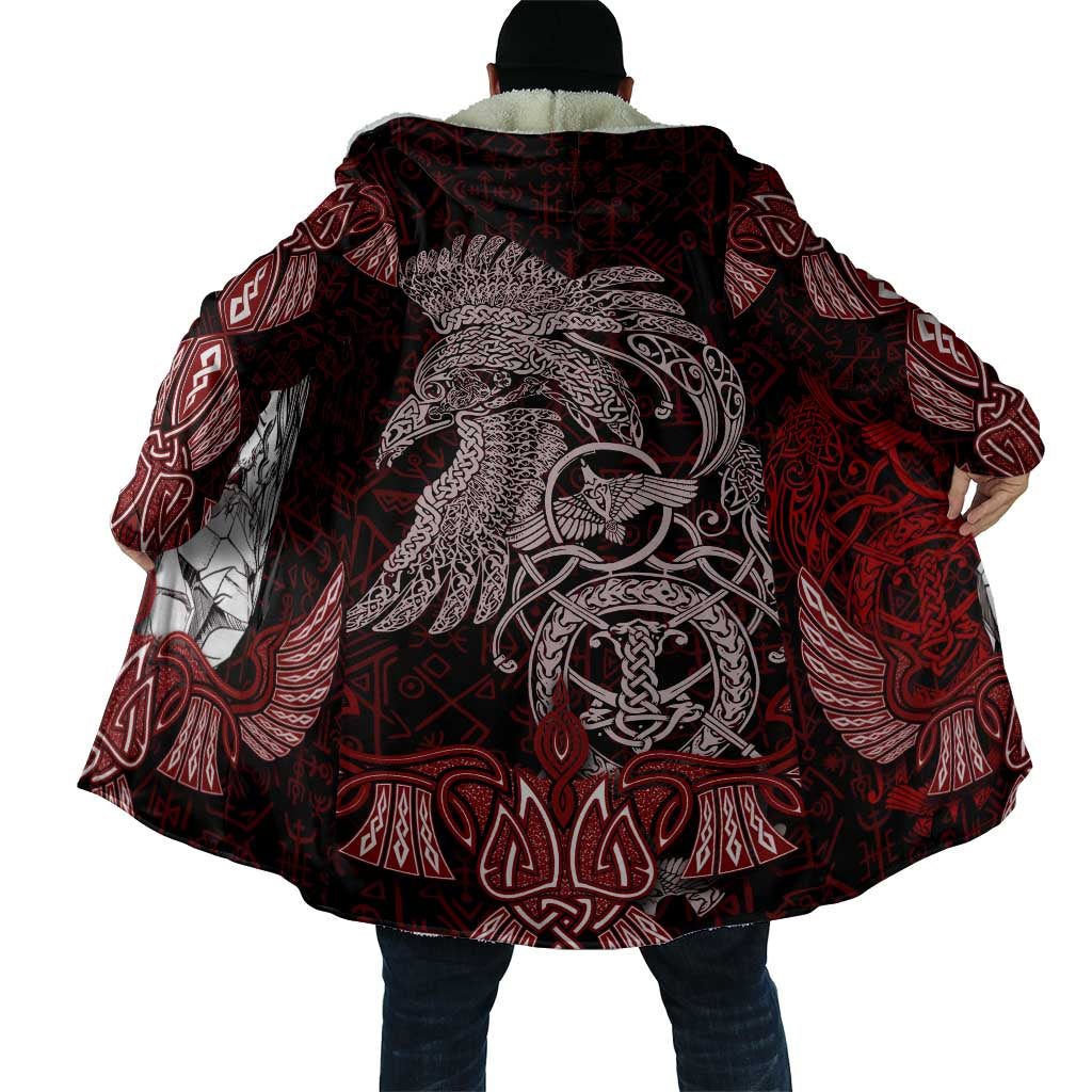 Raven and Serpent Norse Mythology Cloak Red and White Viking Line Art