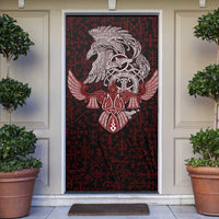 Raven and Serpent Norse Mythology Door Cover Red and White Viking Line Art