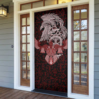 Raven and Serpent Norse Mythology Door Cover Red and White Viking Line Art