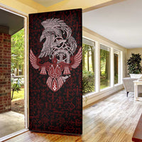Raven and Serpent Norse Mythology Door Cover Red and White Viking Line Art