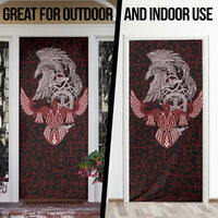 Raven and Serpent Norse Mythology Door Cover Red and White Viking Line Art