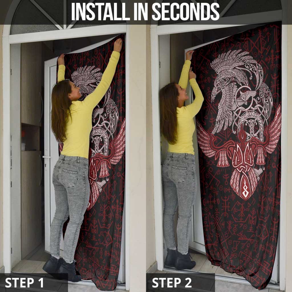 Raven and Serpent Norse Mythology Door Cover Red and White Viking Line Art