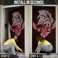 Raven and Serpent Norse Mythology Door Cover Red and White Viking Line Art