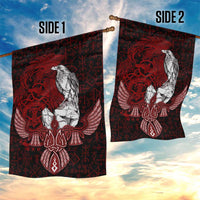 Raven and Serpent Norse Mythology Garden Flag Red and White Viking Line Art
