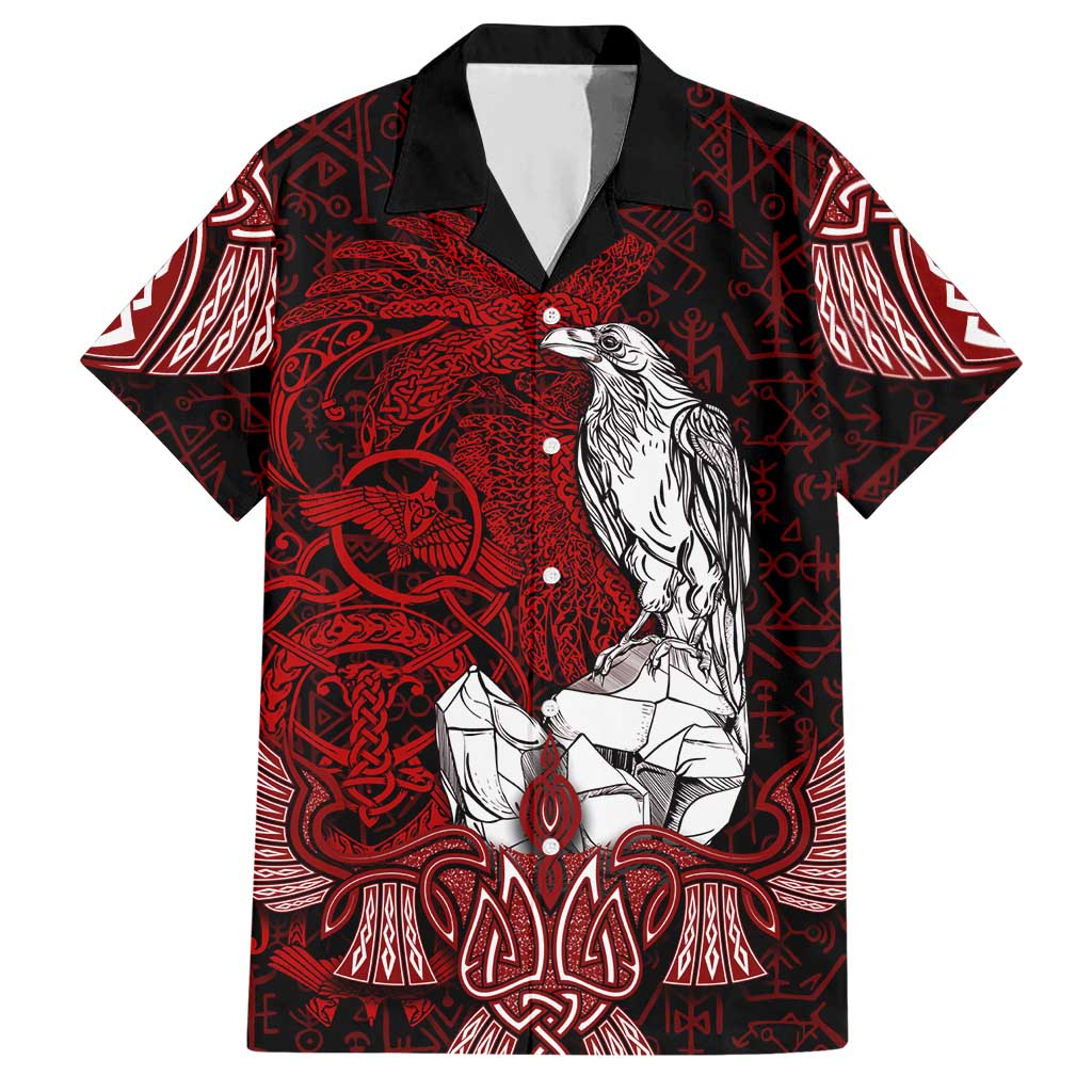 Raven and Serpent Norse Mythology Hawaiian Shirt Red and White Viking Line Art