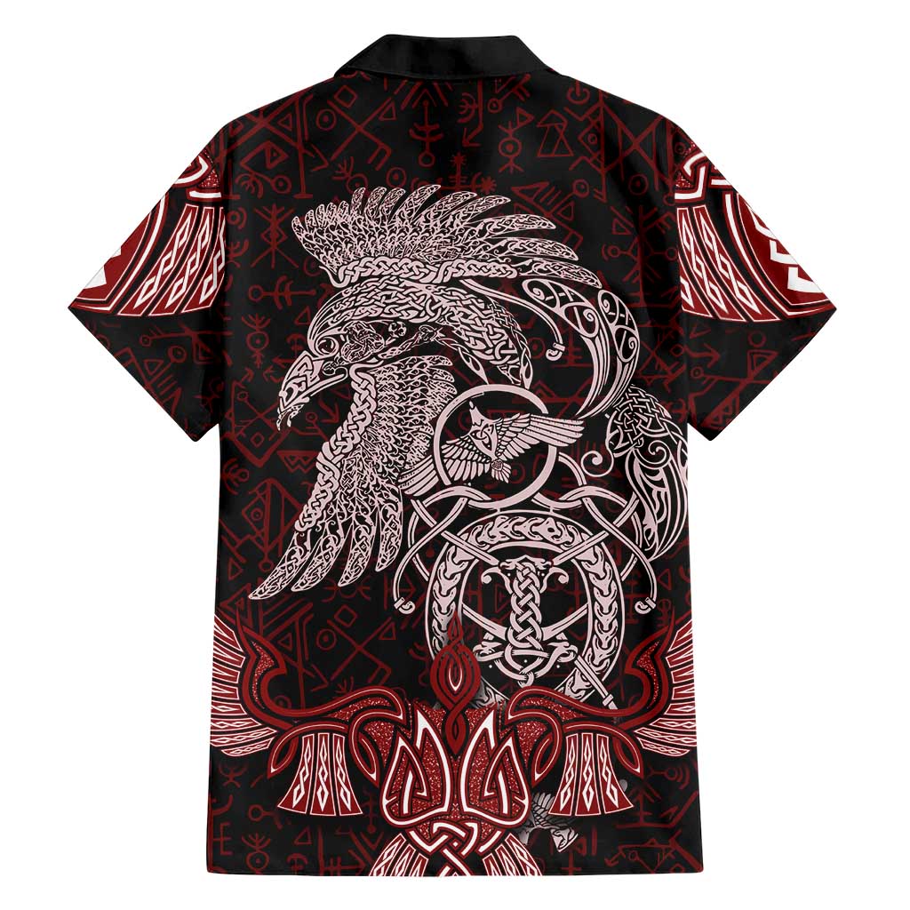 Raven and Serpent Norse Mythology Hawaiian Shirt Red and White Viking Line Art
