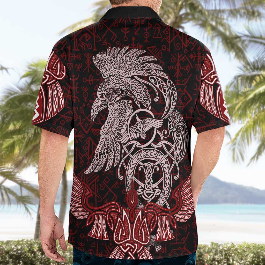 Raven and Serpent Norse Mythology Hawaiian Shirt Red and White Viking Line Art