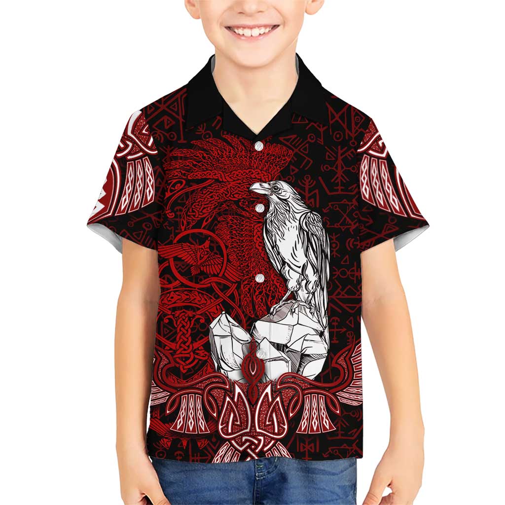 Raven and Serpent Norse Mythology Hawaiian Shirt Red and White Viking Line Art
