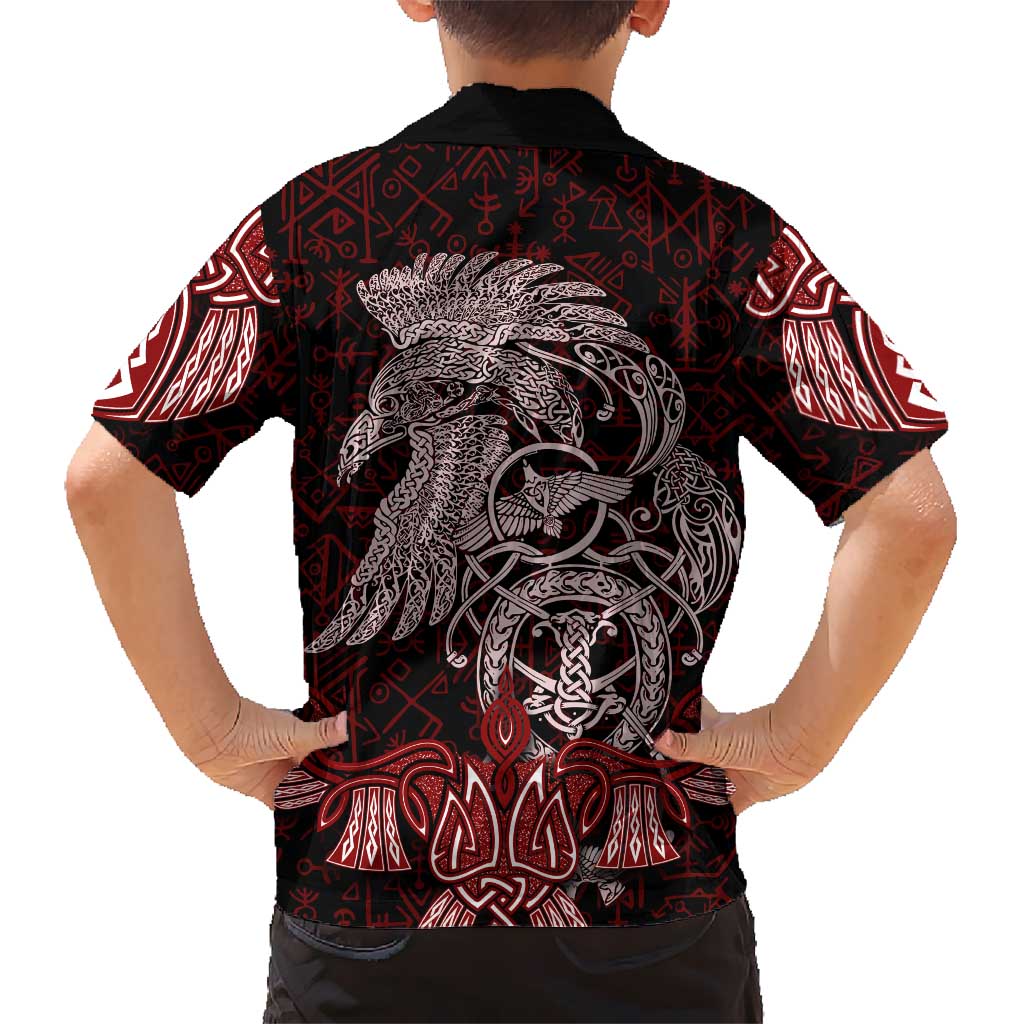 Raven and Serpent Norse Mythology Hawaiian Shirt Red and White Viking Line Art