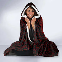 Raven and Serpent Norse Mythology Hooded Blanket Red and White Viking Line Art