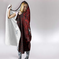 Raven and Serpent Norse Mythology Hooded Blanket Red and White Viking Line Art